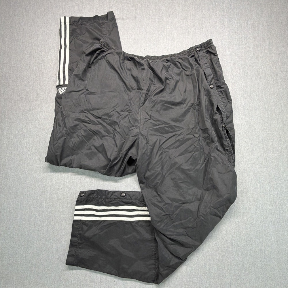 Vtg Adidas Breakaway Pants Side Snap Black Tearaway 3 Stripes Baggy Mens 2XL 90s